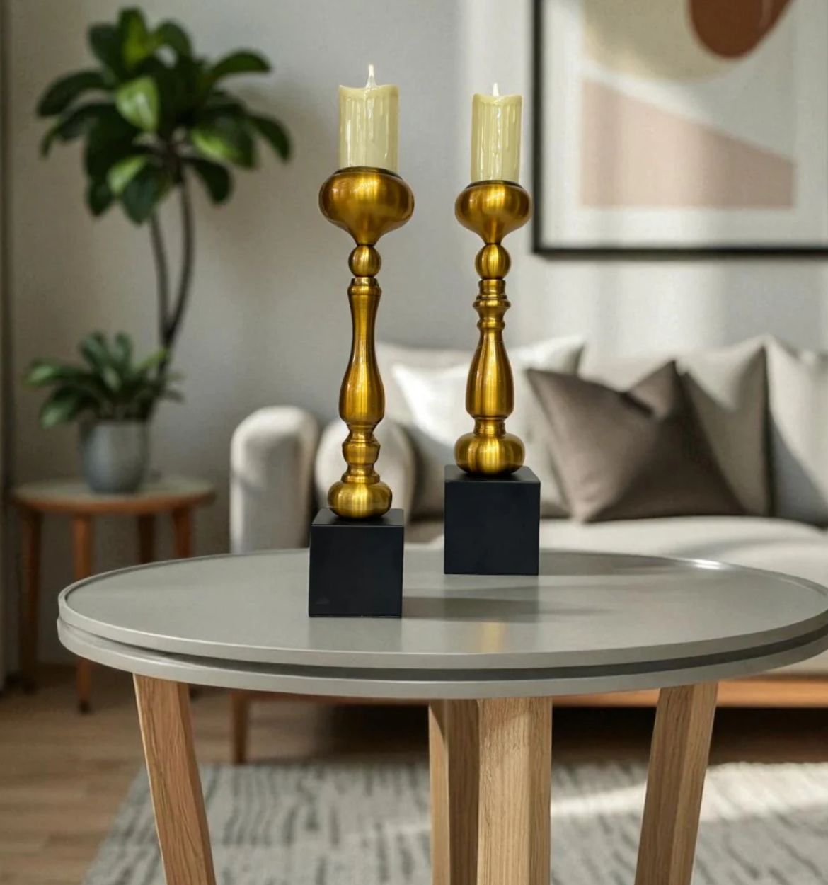 Aeris Sculpted Vintage Brass Candle Stands