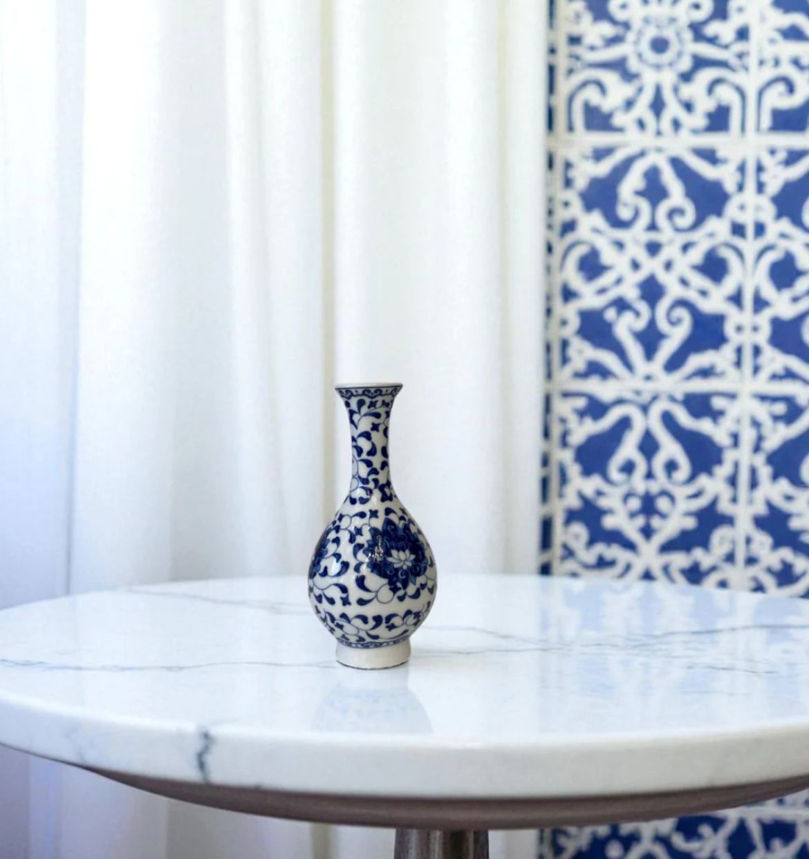 Miniature Indigo Trio Hand Painted Porcelain Vases
