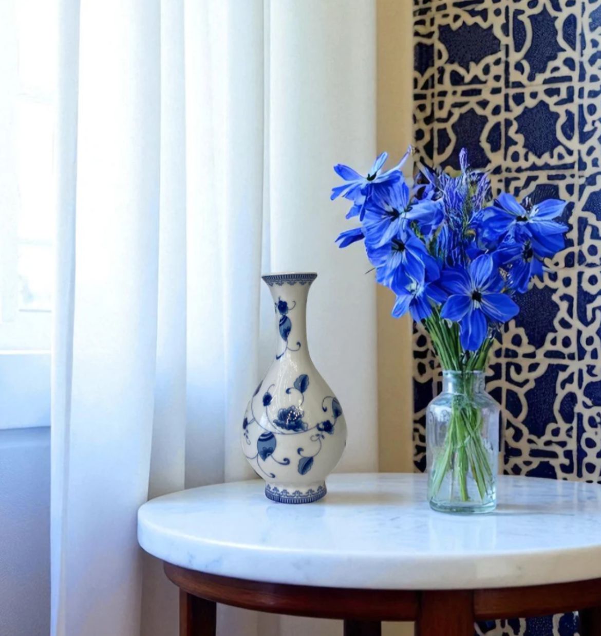 Miniature Indigo Trio Hand Painted Porcelain Vases
