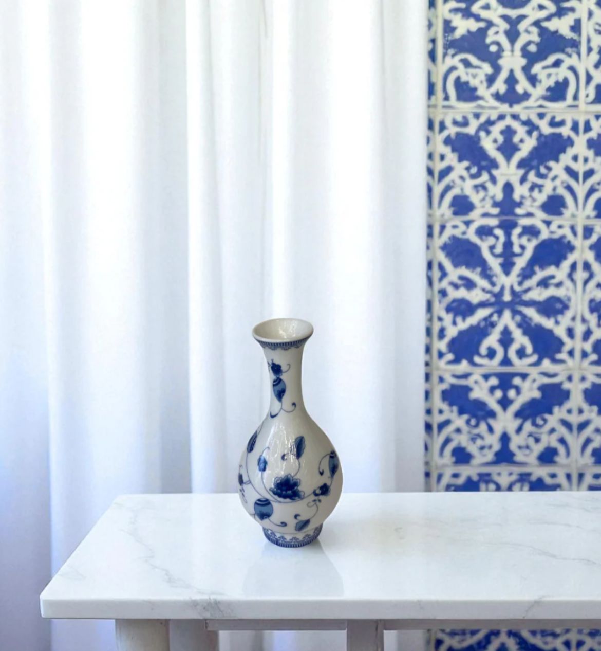 Miniature Indigo Trio Hand Painted Porcelain Vases