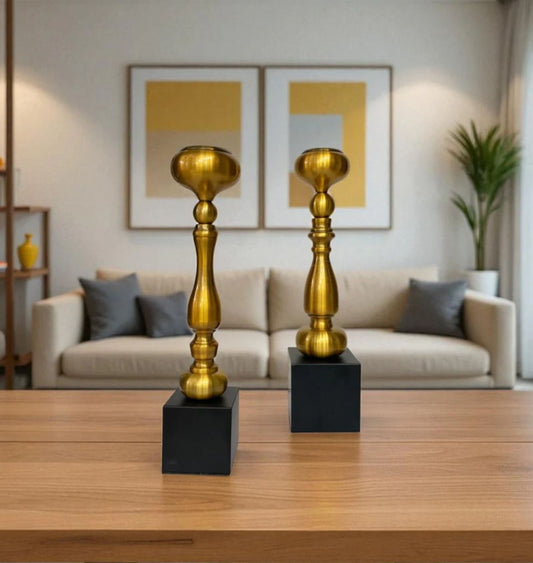 Aeris Sculpted Vintage Brass Candle Stands